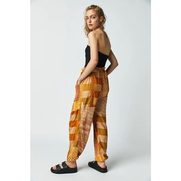 NWT FREE PEOPLE Camille Patchwork Pants Size -Large - Picture 2 of 9